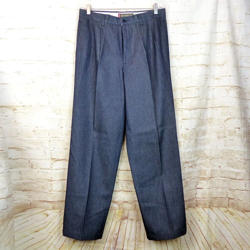 Edwin Jeans Men 33 (30X31) Blue Wide Leg Relaxed Pleated Chino Trouser Y2K Japan